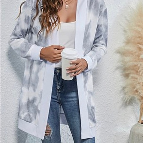 Blue & White Tie Dye Open Cardigan #0746 - Picture 5 of 8